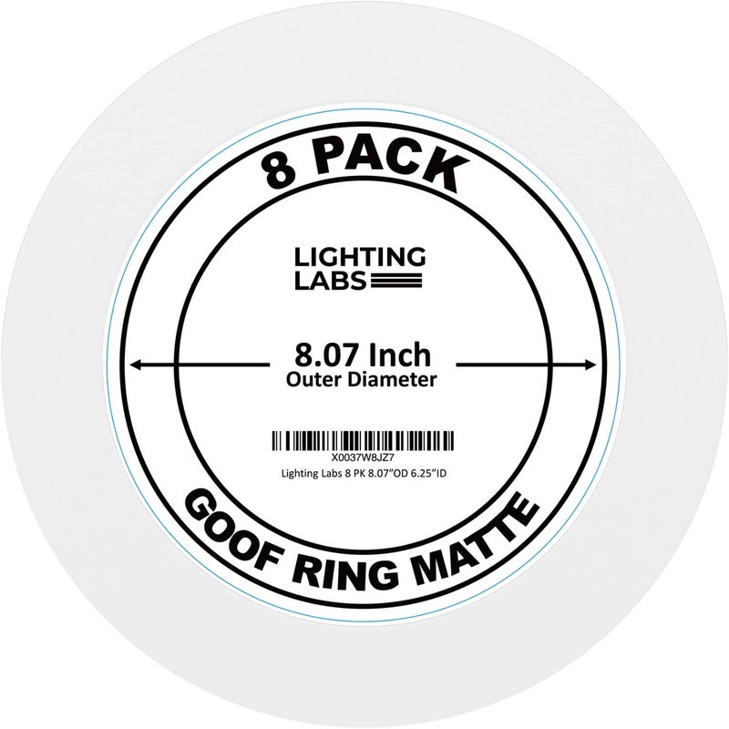 Lighting Labs 8 Pack Matte White Goof Trim Ring for 6" Inch Recessed Can Lighting Down Light, Outer Diameter 8 Inches, Inner Diameter 6.2 Inches - Image 1
